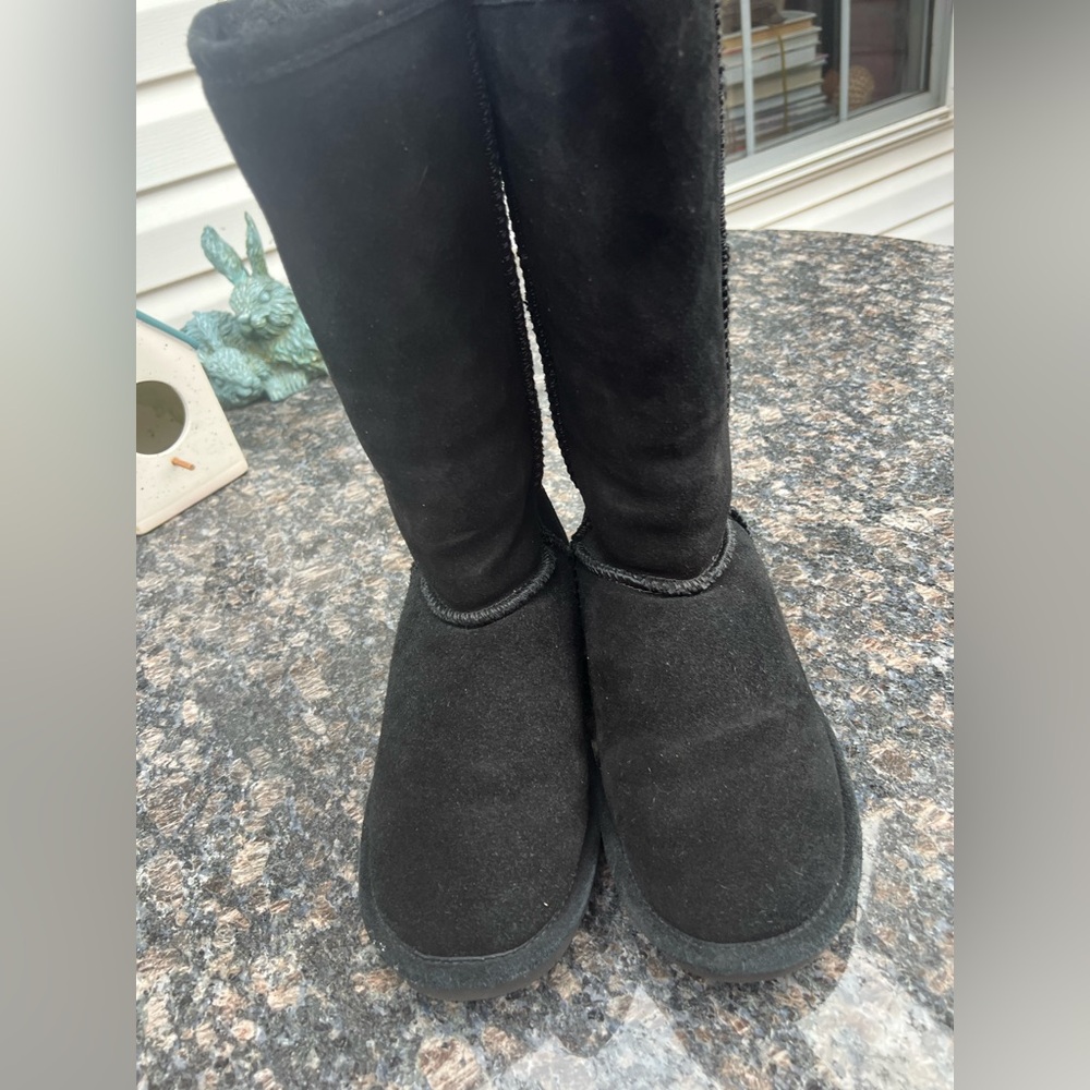 BearPaw Black Suede Tall Pull-On Winter Boots